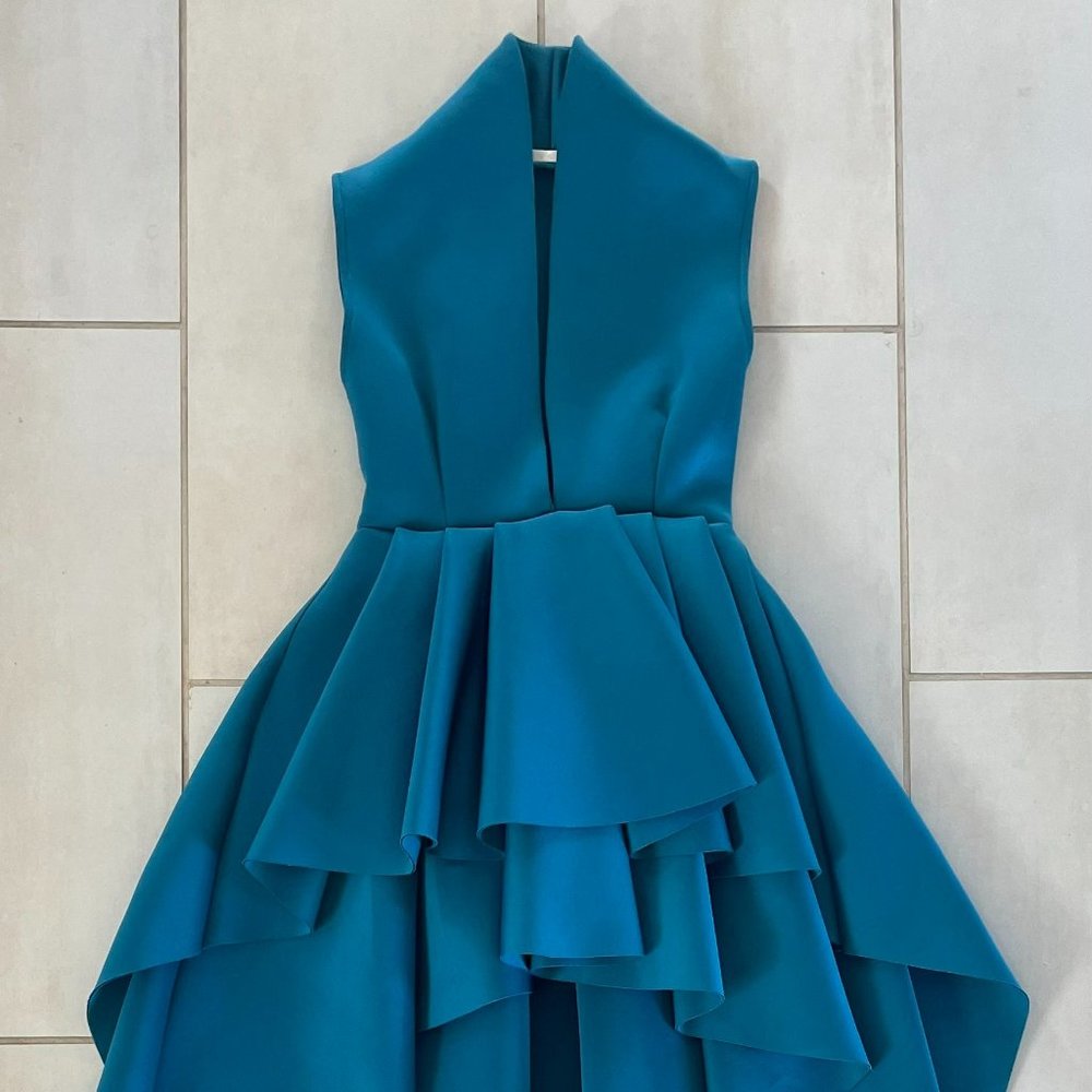 Elegant Teal Dress. Short front, long back.